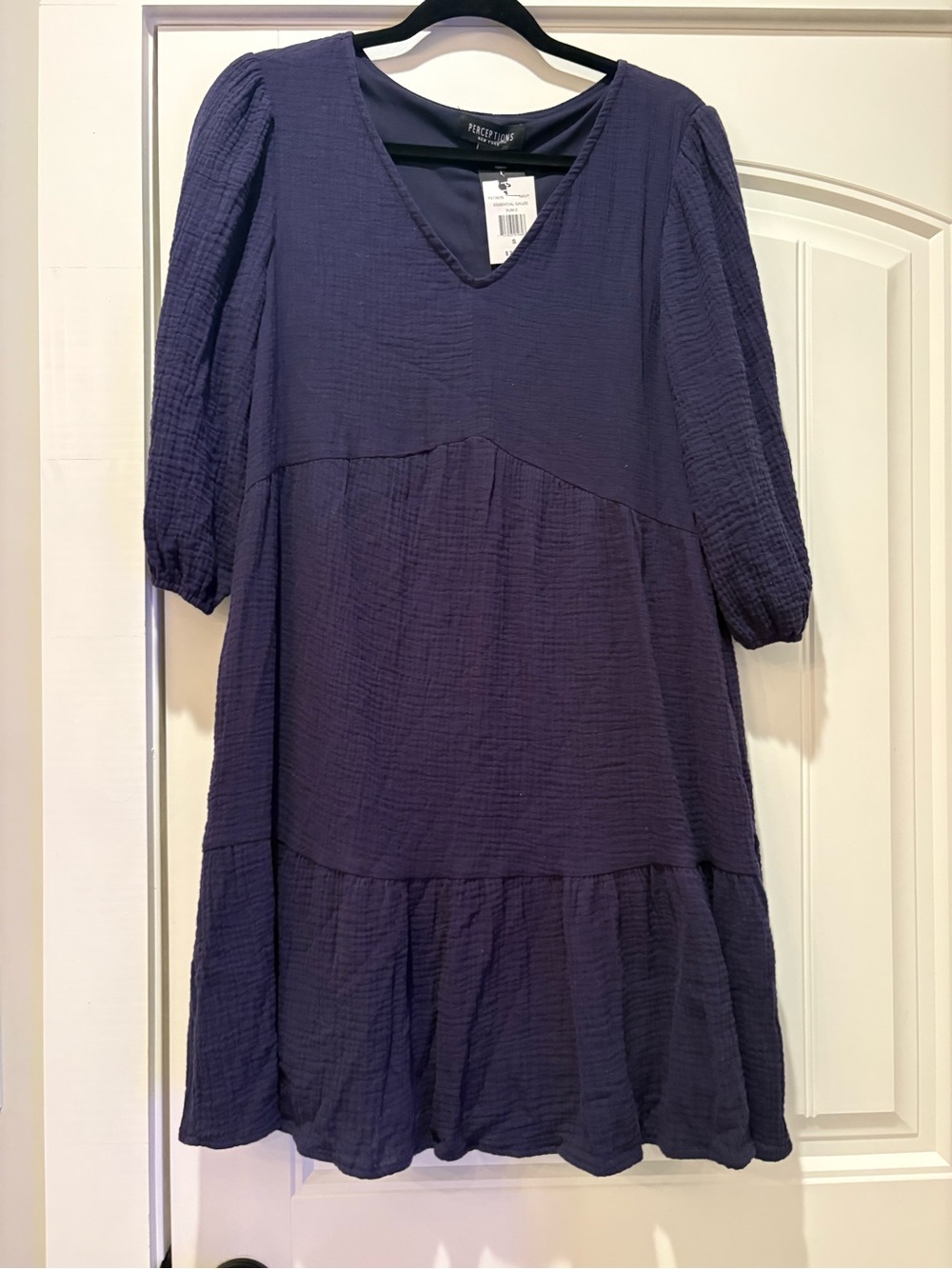 Perch by Blu Pepper V-Neck Tiered Midi Dress in Deep Navy